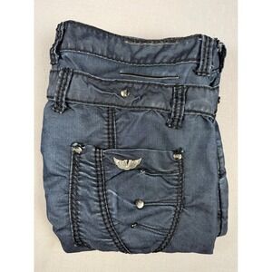 Vintage Y2K VIP Collection Indigo Coated Studded Jeans Mens 40 Streetwear Winged